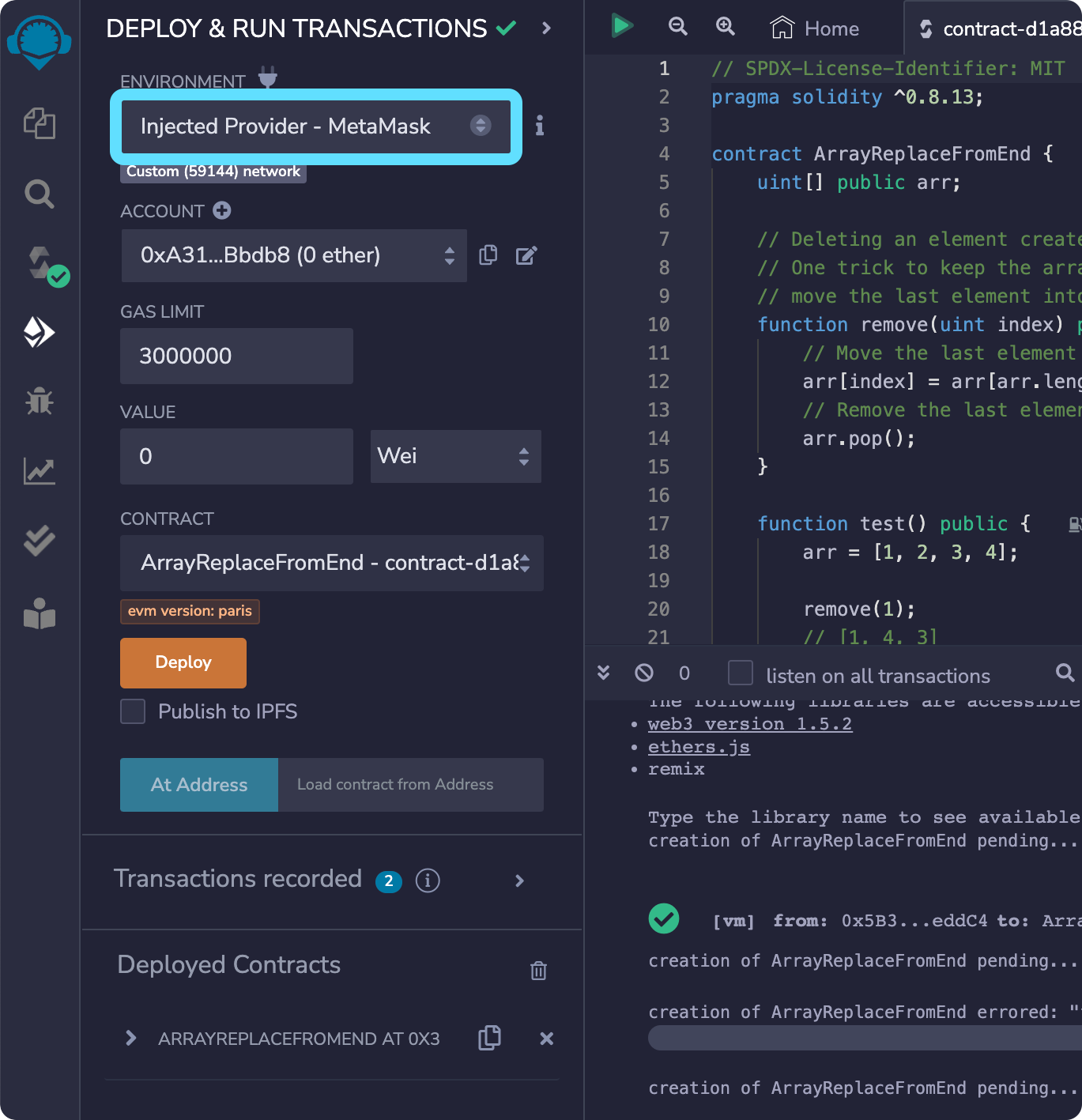 Remix deploy contract